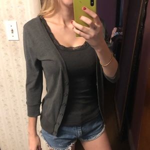 Dark Gray 3/4 Sleeved Button Up Cardigan